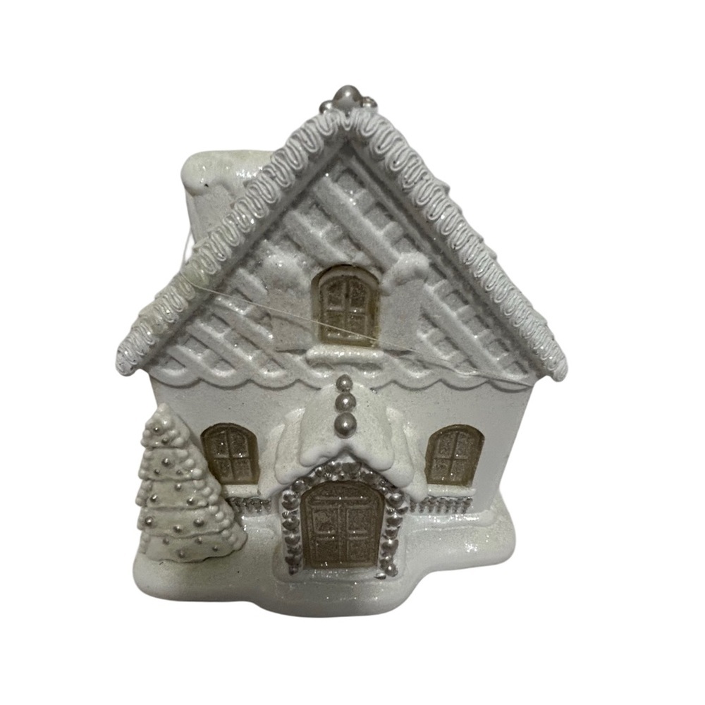 Elegant White and Silver Gingerbread House LED Light Up Christmas Decor